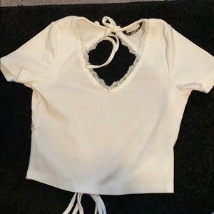 White lace open back top strings adjustable